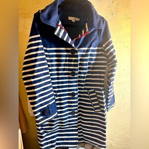 Boden Navy and White Striped Trench Coat